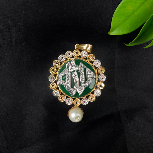 Green stone Kundan Allah name locket D301